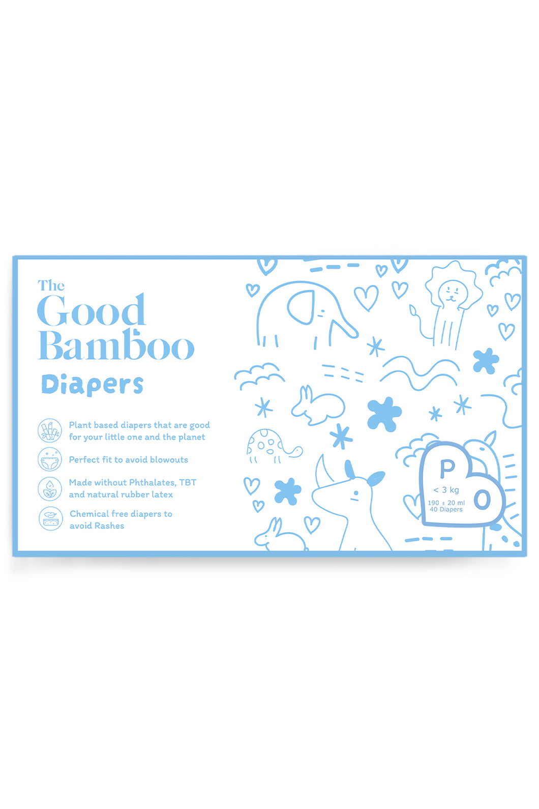 Bamboo Diapers - XXS/Preemie ( <3 Kgs) - Tape Style - 40 Diapers