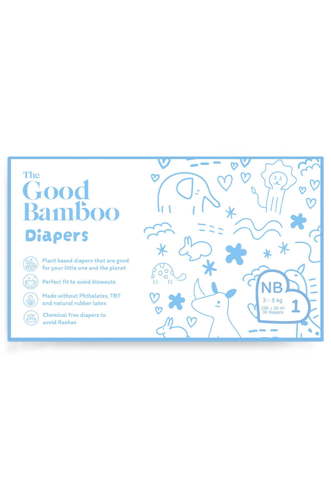 Bamboo Diapers - XS/NewBorn (3-5 Kgs) - Tape Style - 34 Diapers