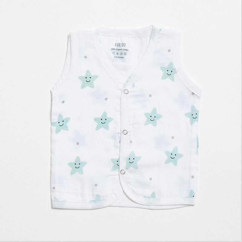 Muslin Jabla set - Mint Smiley Star (2 Pcs)