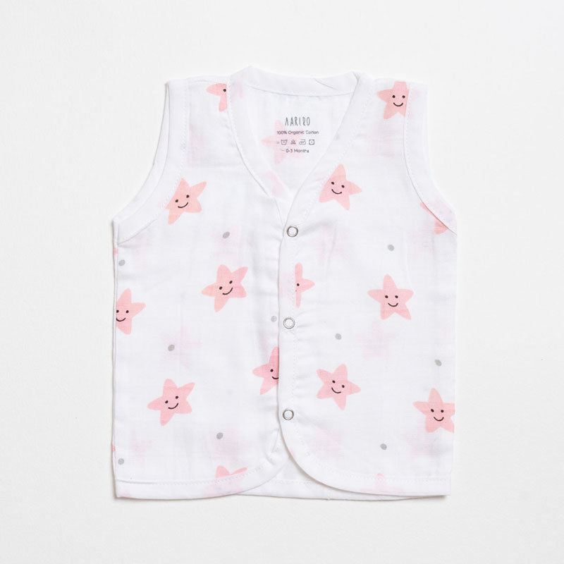 Muslin Jabla set - Peach Smiley Star (2 Pcs)