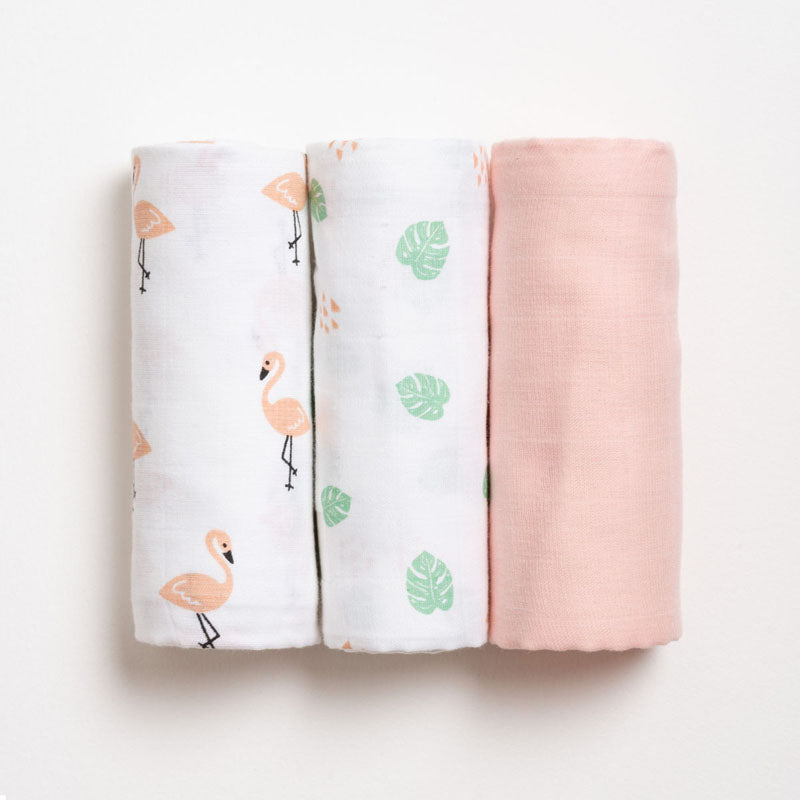 Muslin Swaddle Tropical Flamingo Set of 3 Aariro