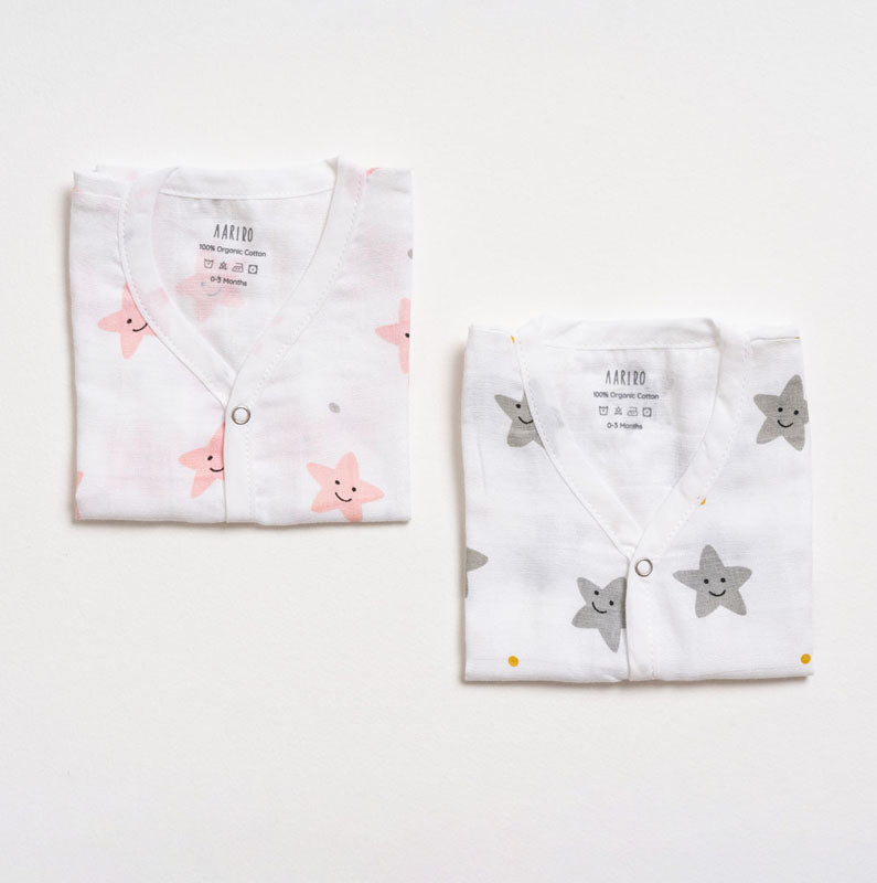 Muslin Jabla set - Peach Smiley Star (2 Pcs)