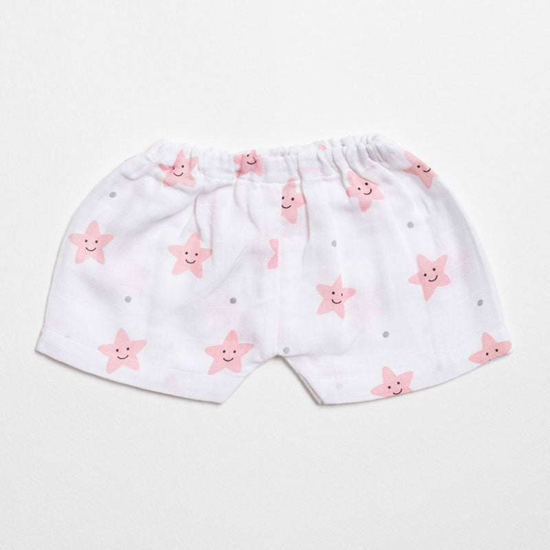 Muslin Shorts - Peach Smiley Star